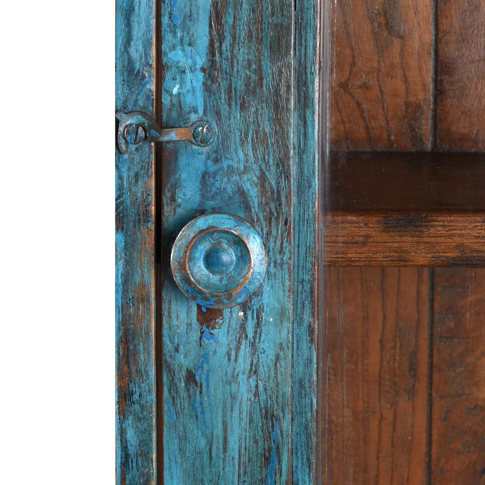 Blue Painted Teak Glazed Wall Cabinet - Ca 1930 - Image 5