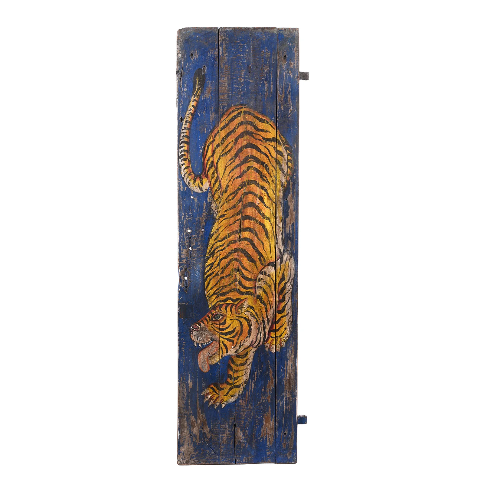 Vintage Blue Painted Tiger Panel - Vertical