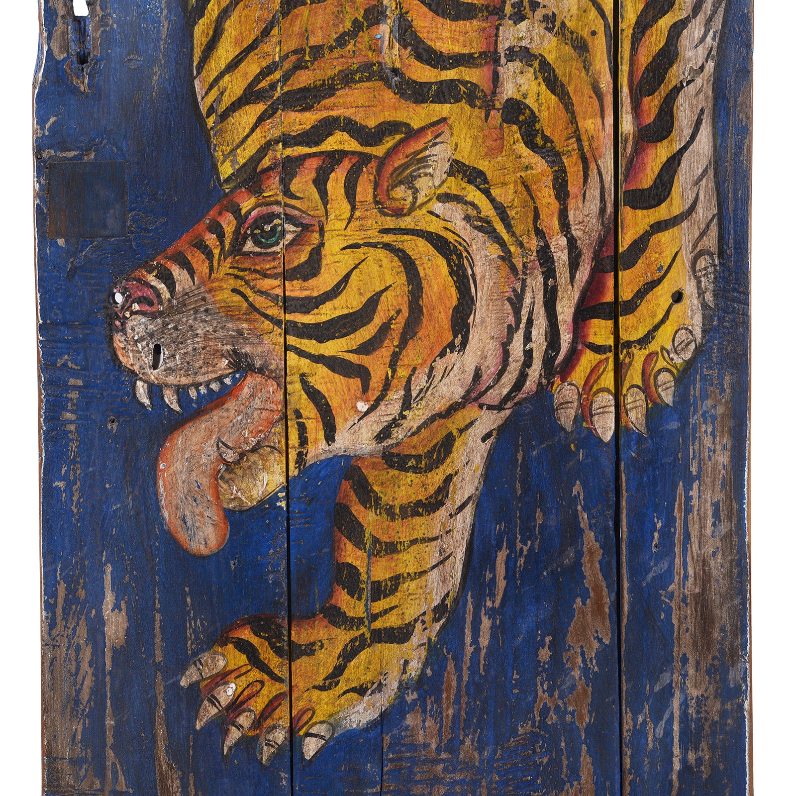 Vintage Blue Painted Tiger Panel - Vertical - Image 2