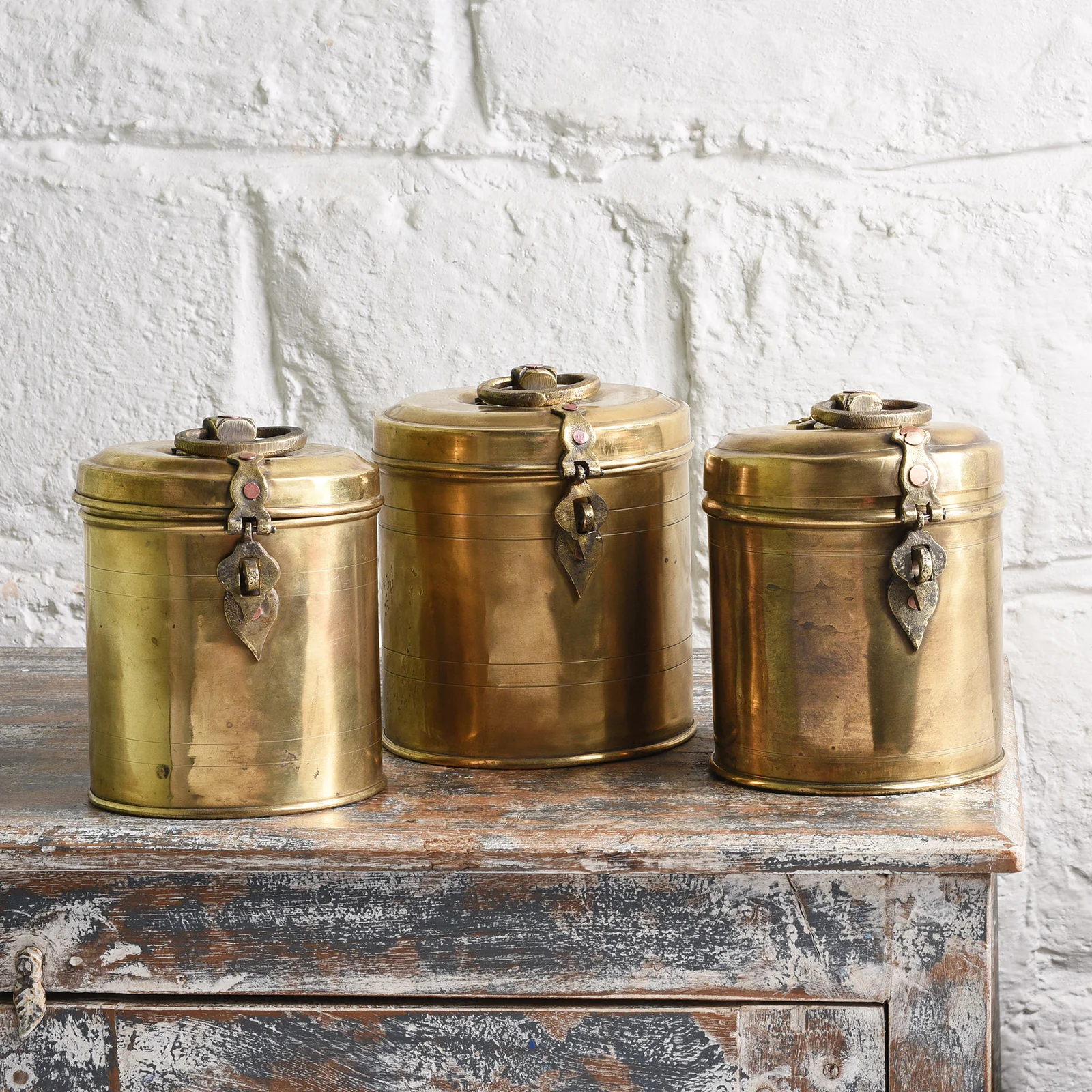 Vintage Indian Brass Food Caddy From Bombay - Ca 1920 - Image 2