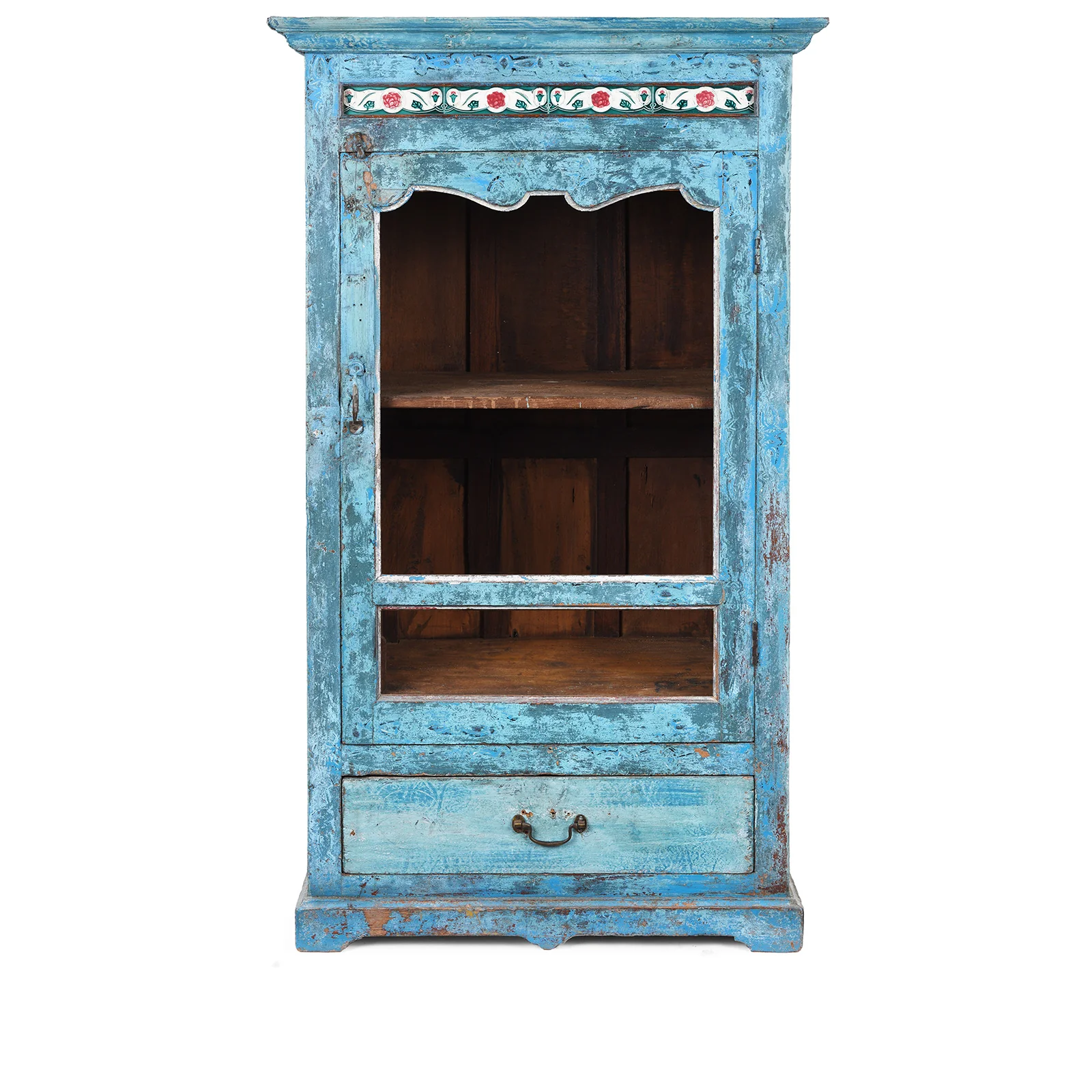 Indian Painted Teak Glazed Cabinet - Ca 1920
