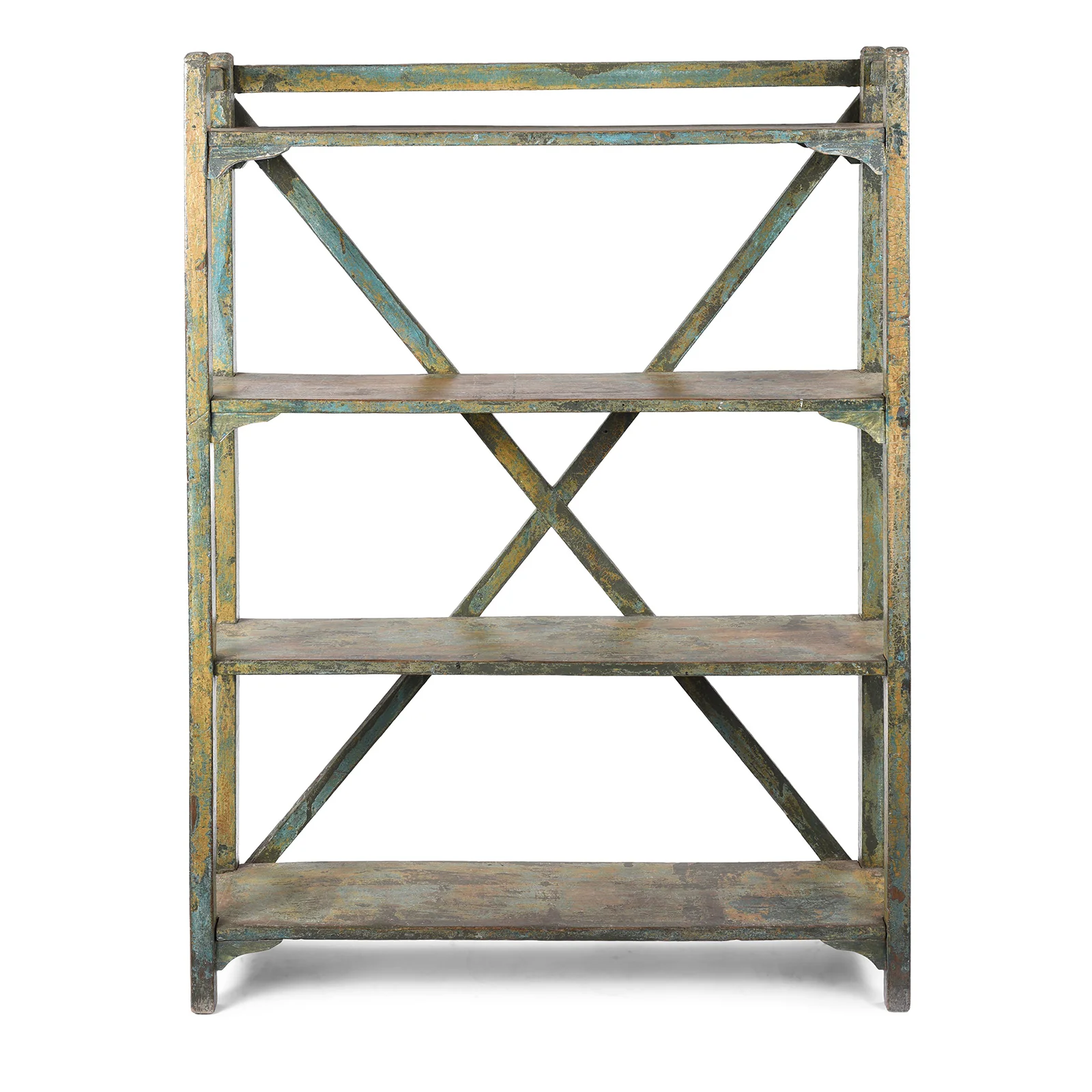 Vintage Green Painted Indian Teak Shelf - Ca 1920