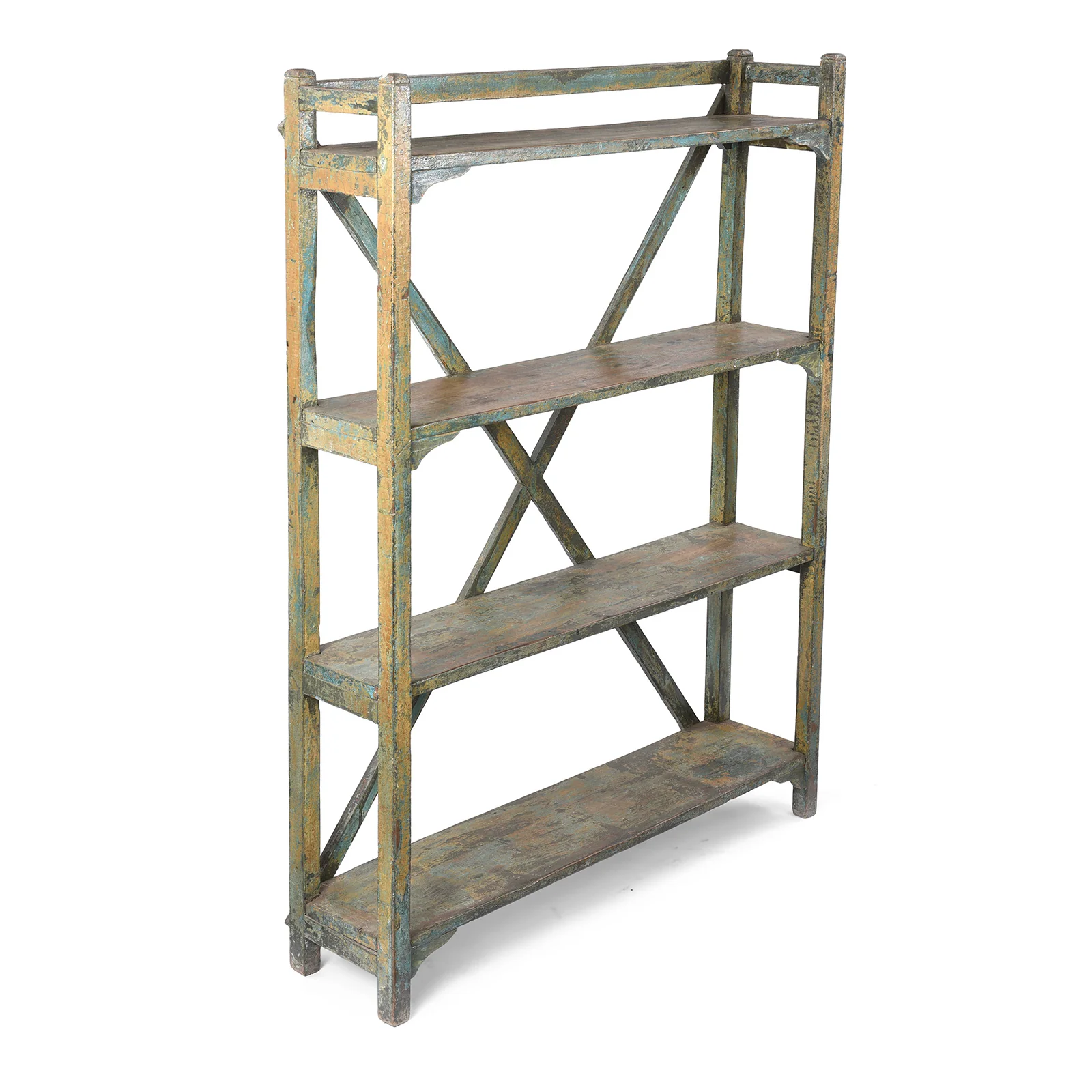Vintage Green Painted Indian Teak Shelf - Ca 1920 - Image 3