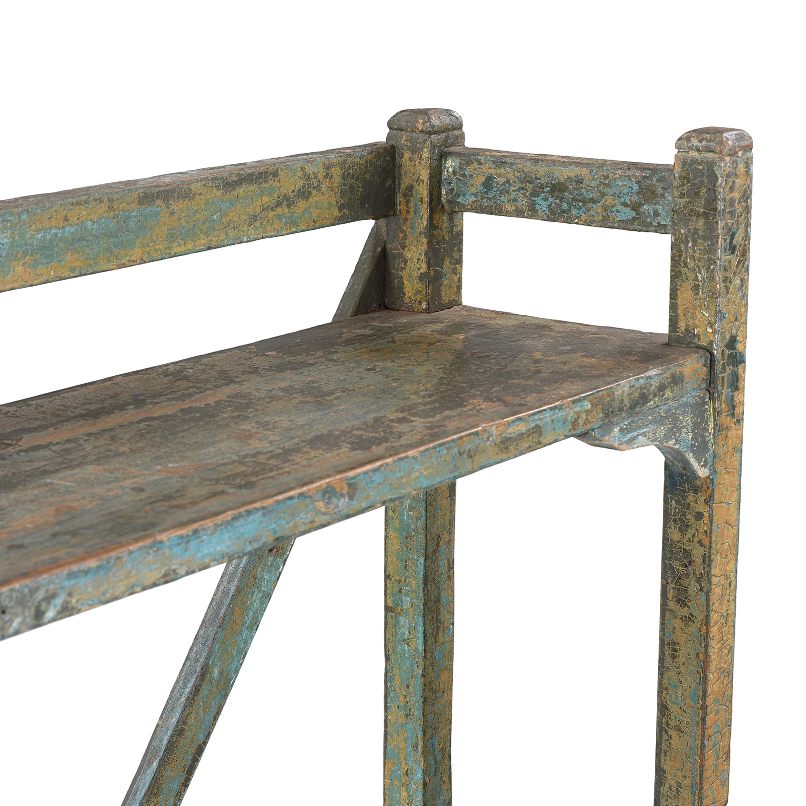 Vintage Green Painted Indian Teak Shelf - Ca 1920 - Image 4