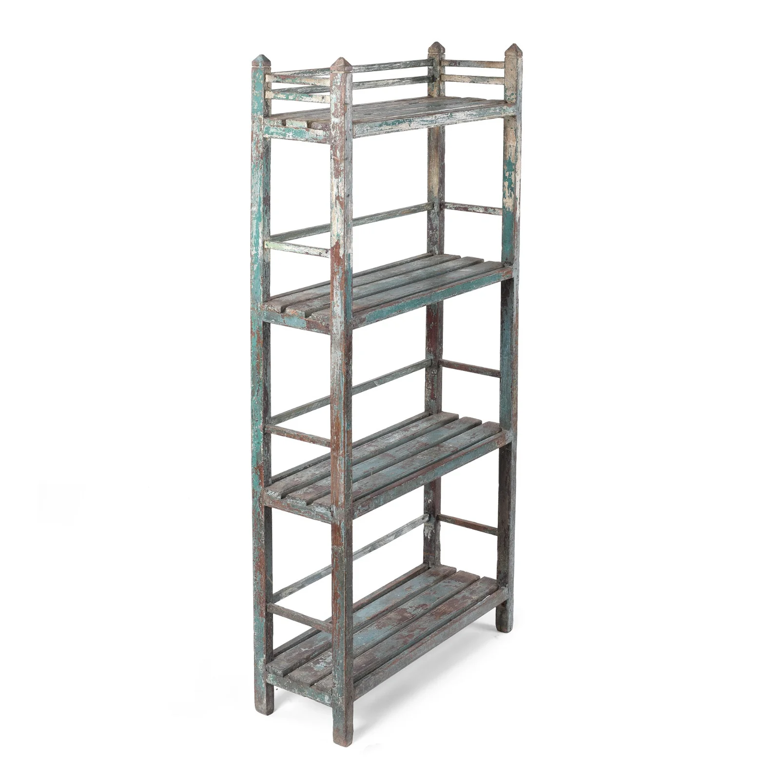 Small Indian Painted Slatted Shelf - Ca 1920 - Image 3