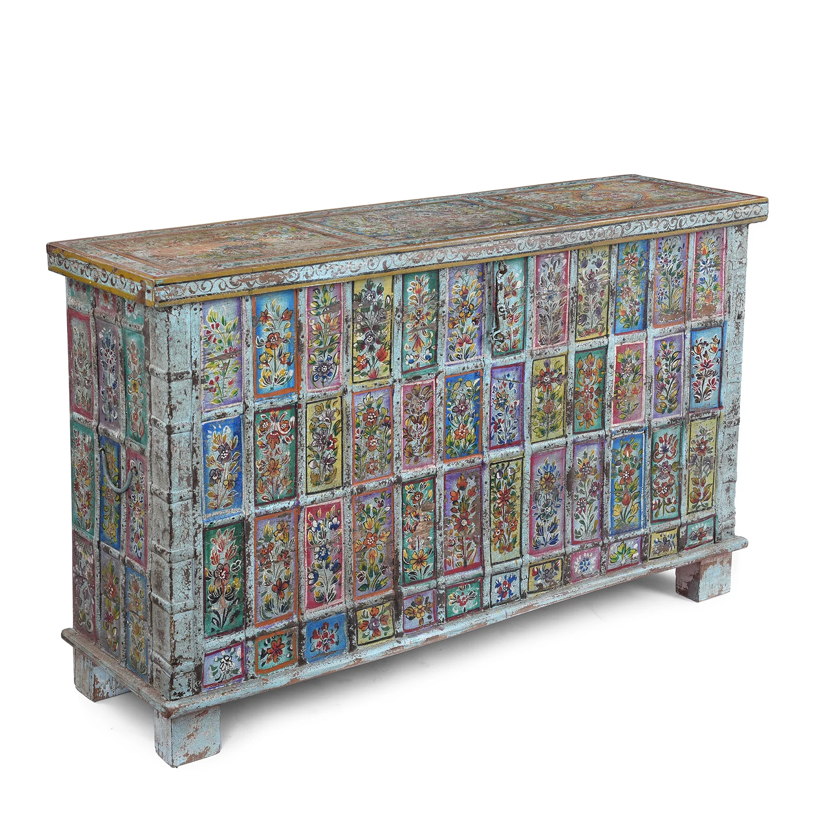 Vintage Painted Indian Pithara Console Chest - Image 7