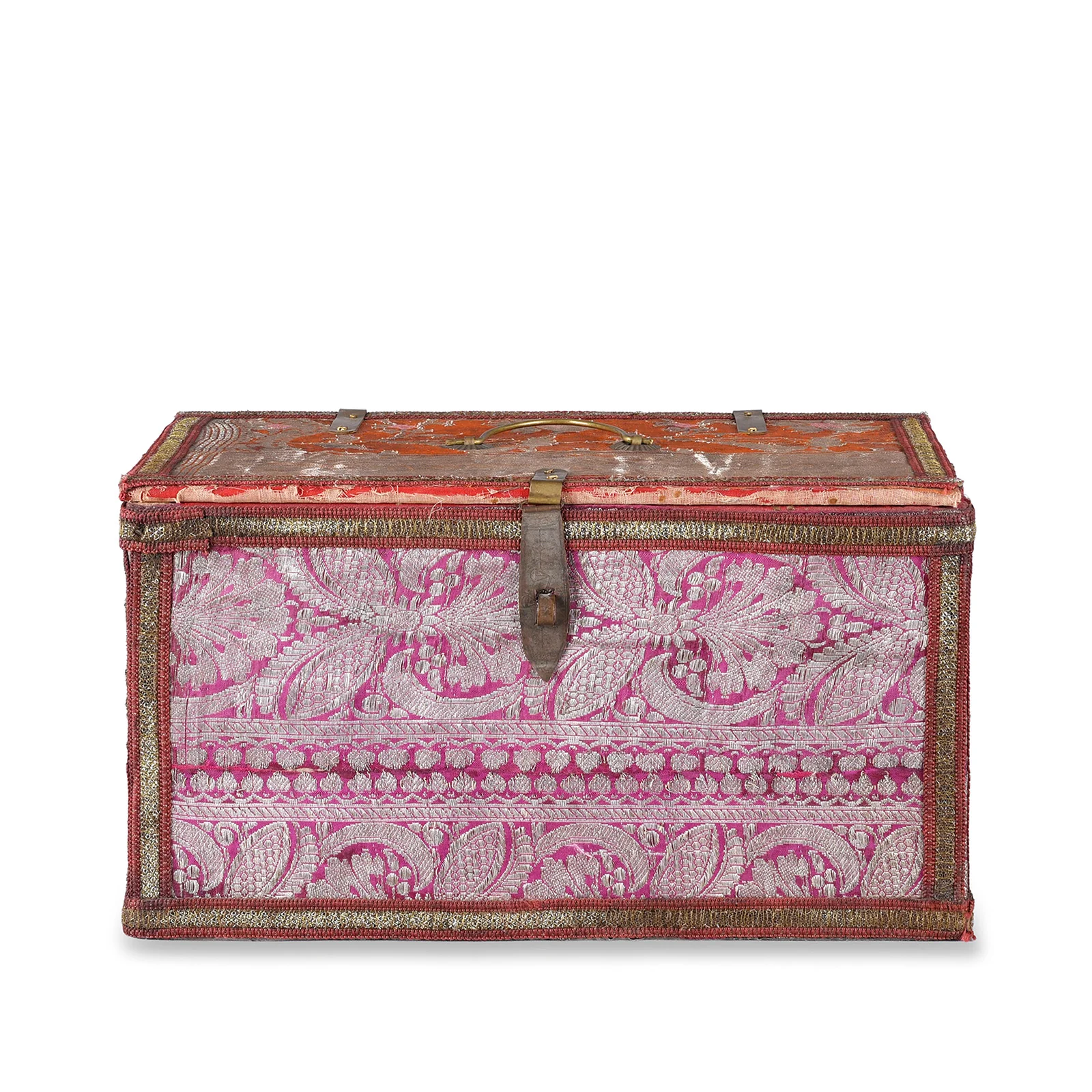 Vintage Pink / Orange Textile Box From Rajasthan - Ca 1950 - Image 2