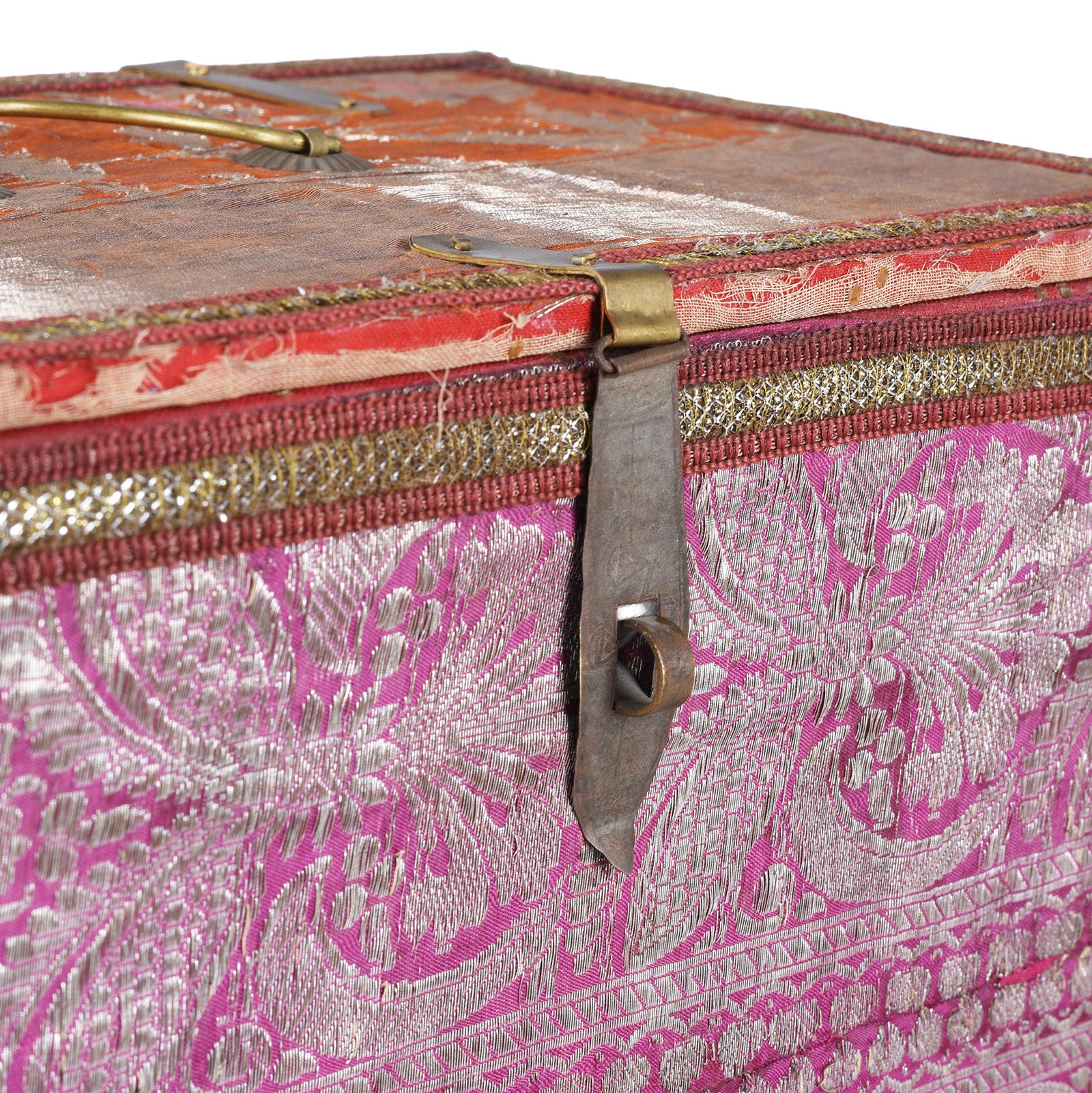 Vintage Pink / Orange Textile Box From Rajasthan - Ca 1950 - Image 3