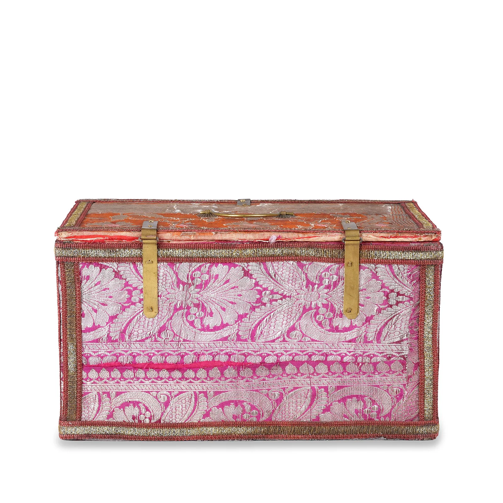 Vintage Pink / Orange Textile Box From Rajasthan - Ca 1950 - Image 4