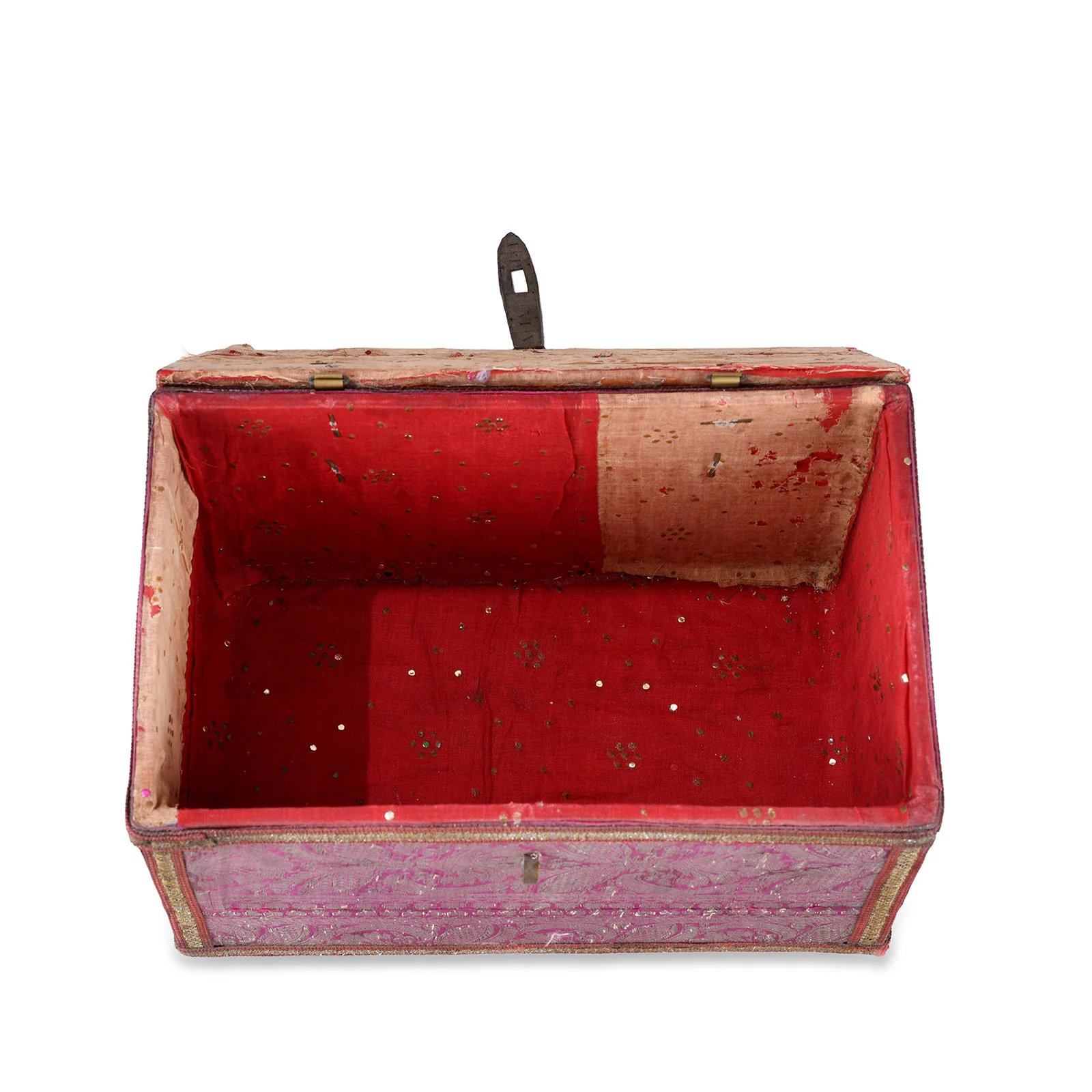 Vintage Pink / Orange Textile Box From Rajasthan - Ca 1950 - Image 5