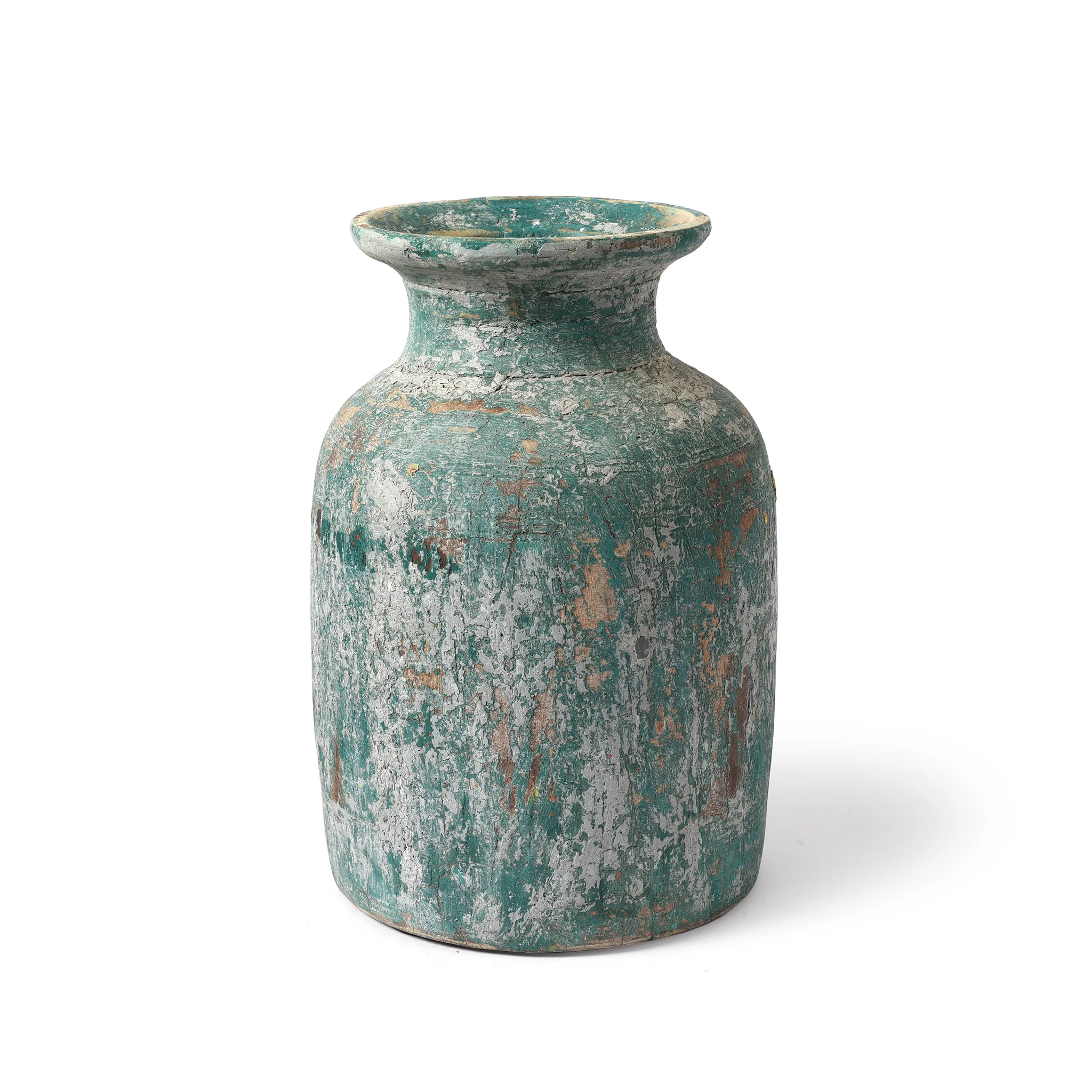 Painted Vintage Wood Pot From Kullu - Ca 1950's