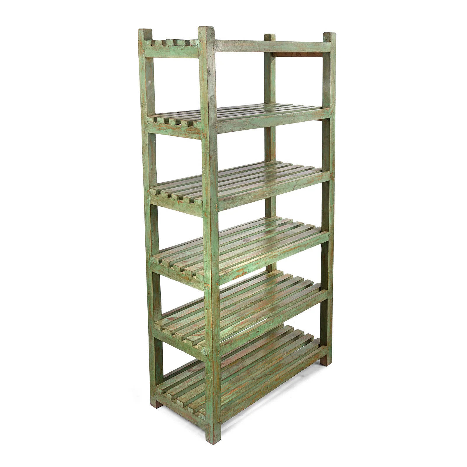 Vintage Painted Green Indian Teak Shelf - Ca 1930