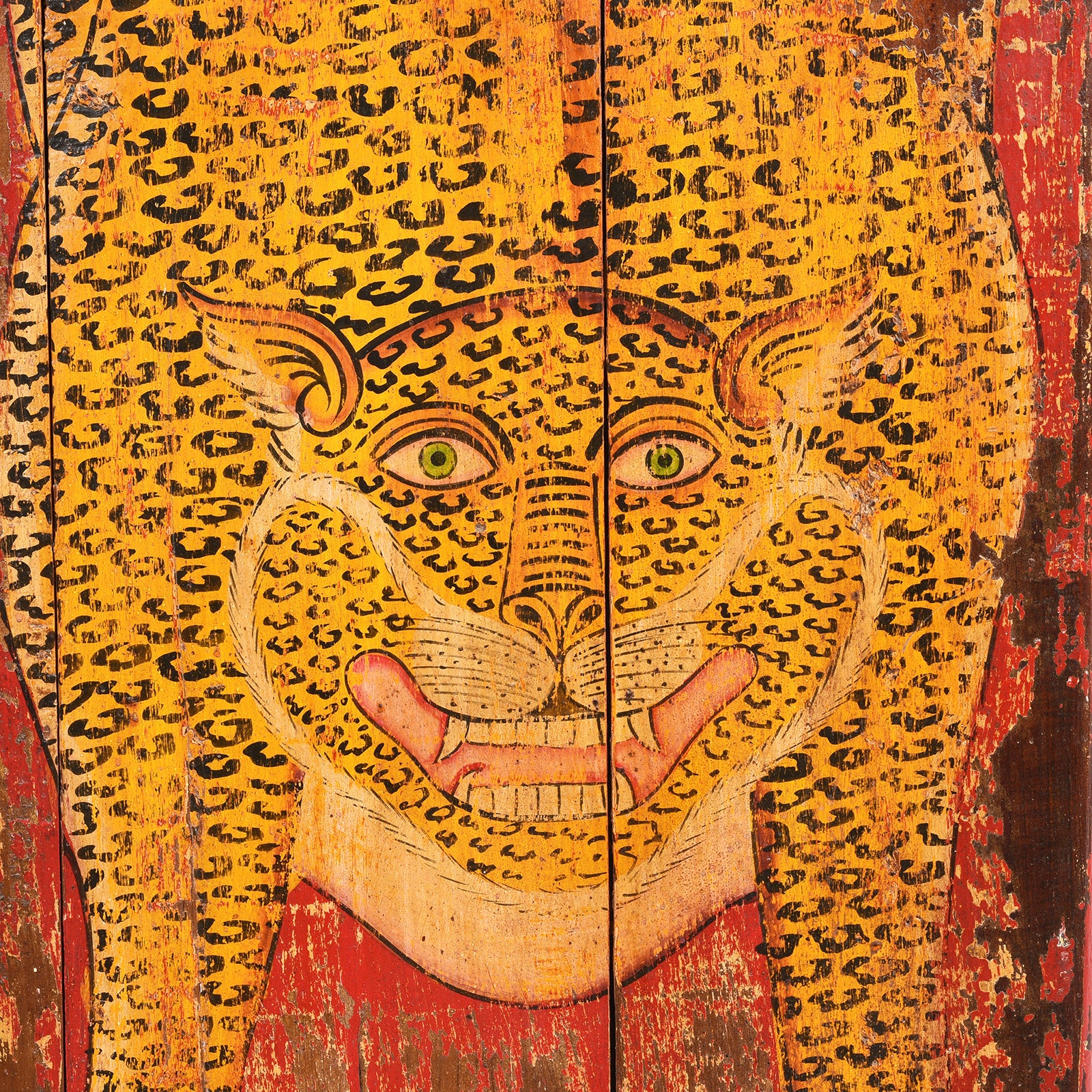 Vintage Painted Indian Leopard Panel - Image 2