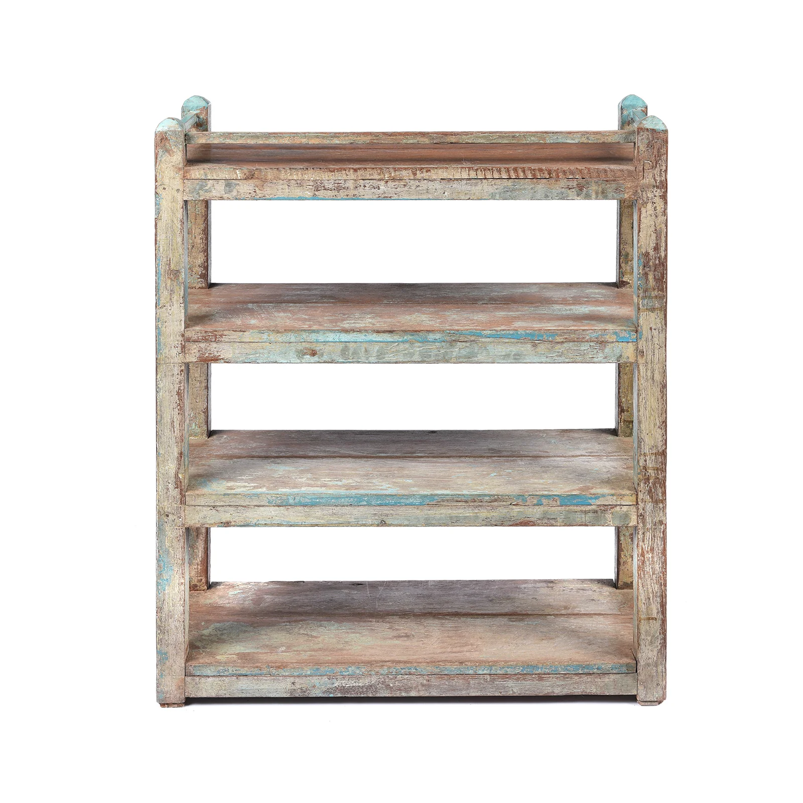 Small Vintage Painted Indian Teak Shelf - Ca 1930 - Image 5