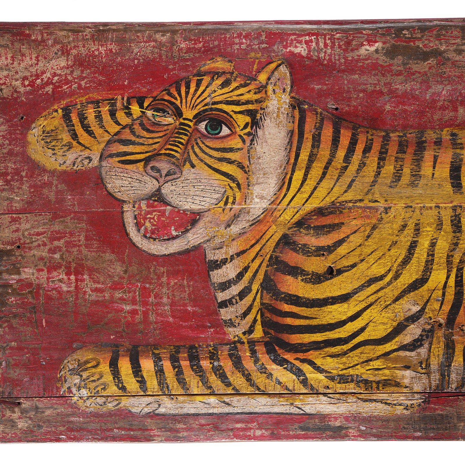 Vintage Red Painted Tiger Panel - Horizontal - Image 2