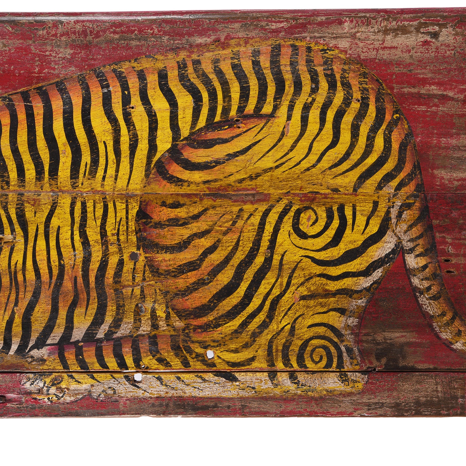 Vintage Red Painted Tiger Panel - Horizontal - Image 4