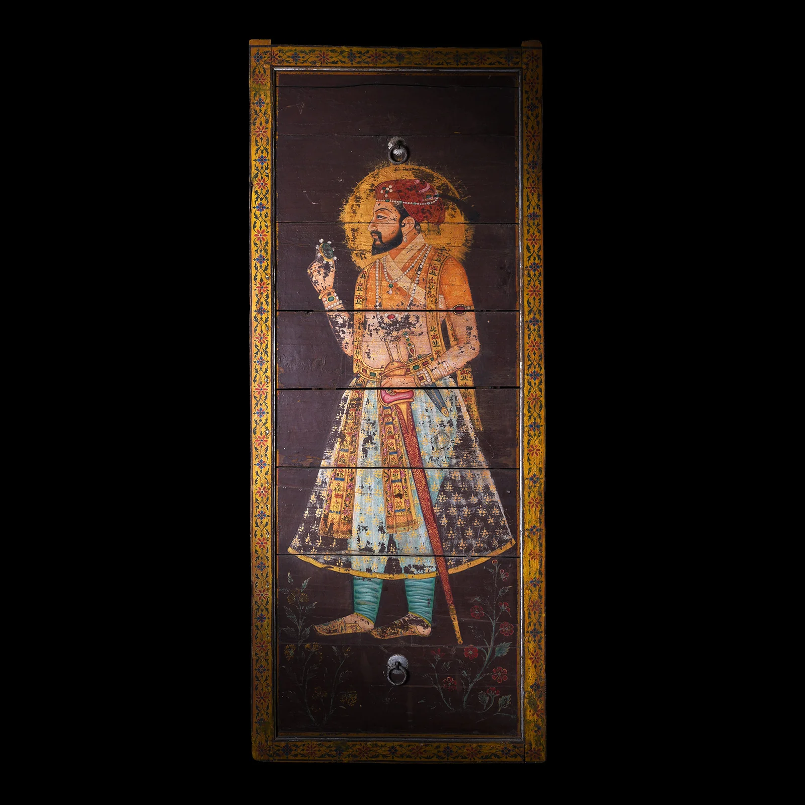 Vintage Painted Teak Maharaja Panel - Circa 1960