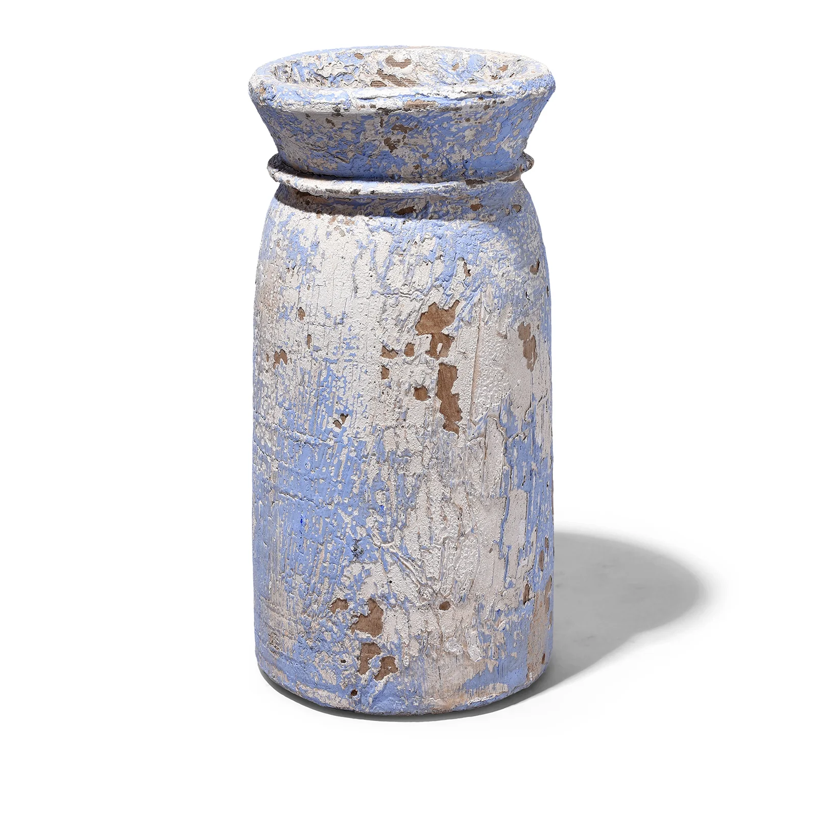 Vintage Blue Painted Wood Pot From Kullu - Ca 1950's - Image 3