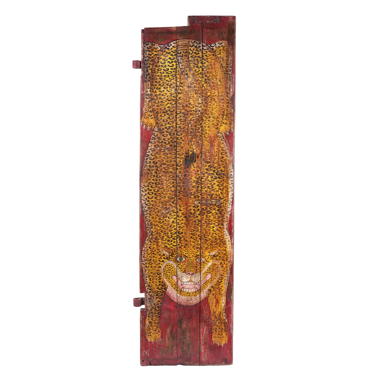 Vintage Red Painted Leopard Panel - Vertical