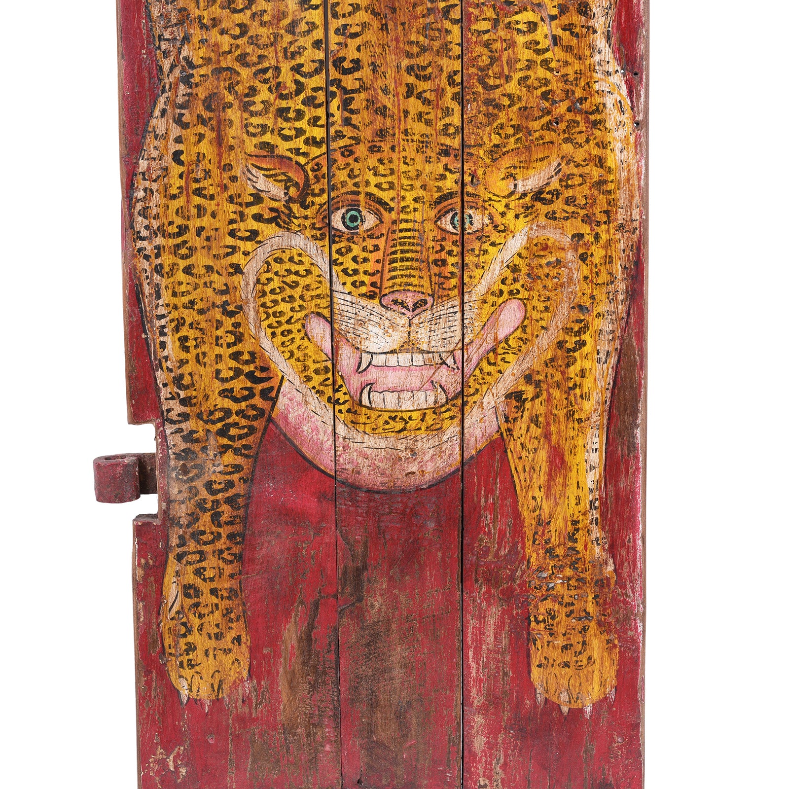 Vintage Red Painted Leopard Panel - Vertical - Image 2