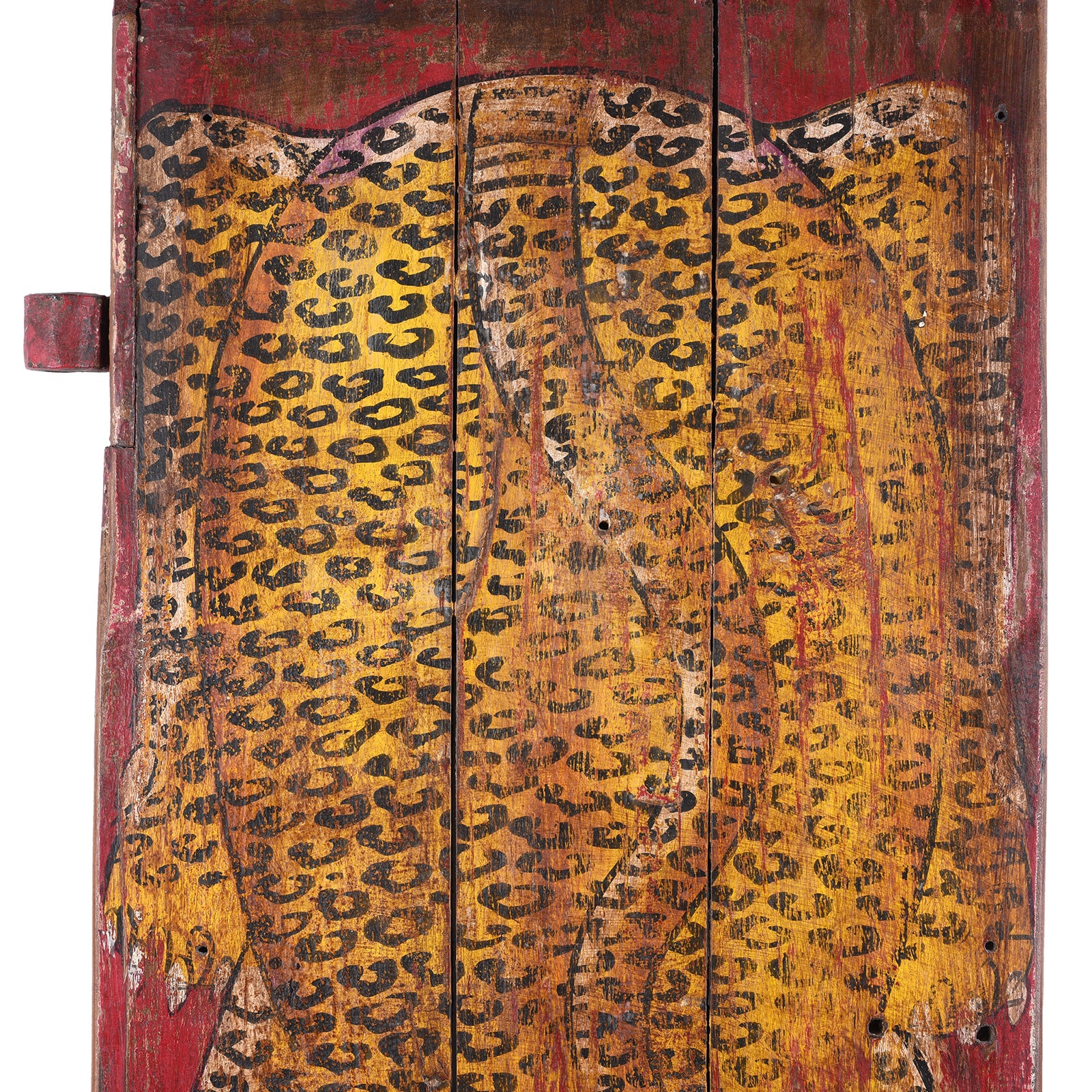 Vintage Red Painted Leopard Panel - Vertical - Image 3