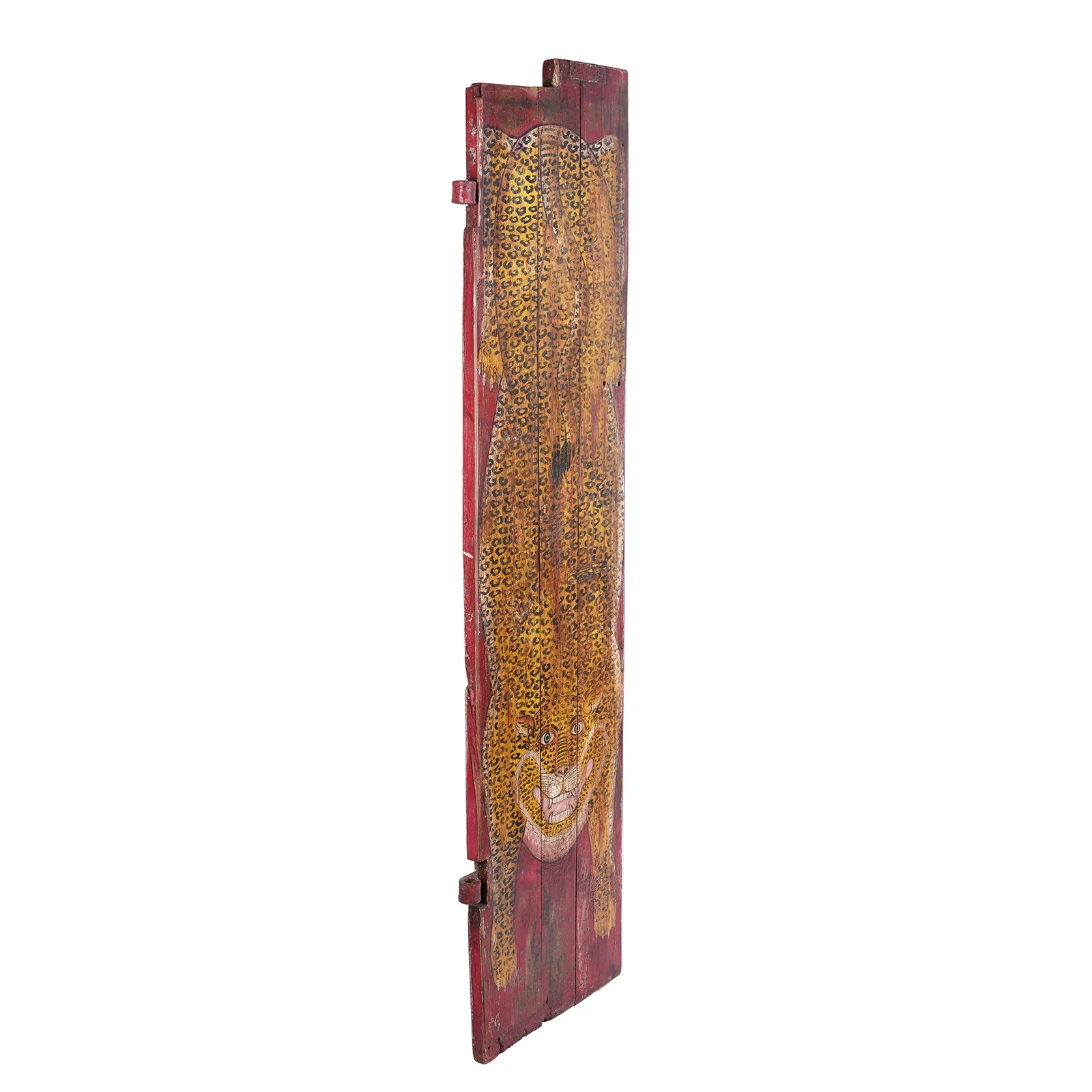 Vintage Red Painted Leopard Panel - Vertical - Image 4