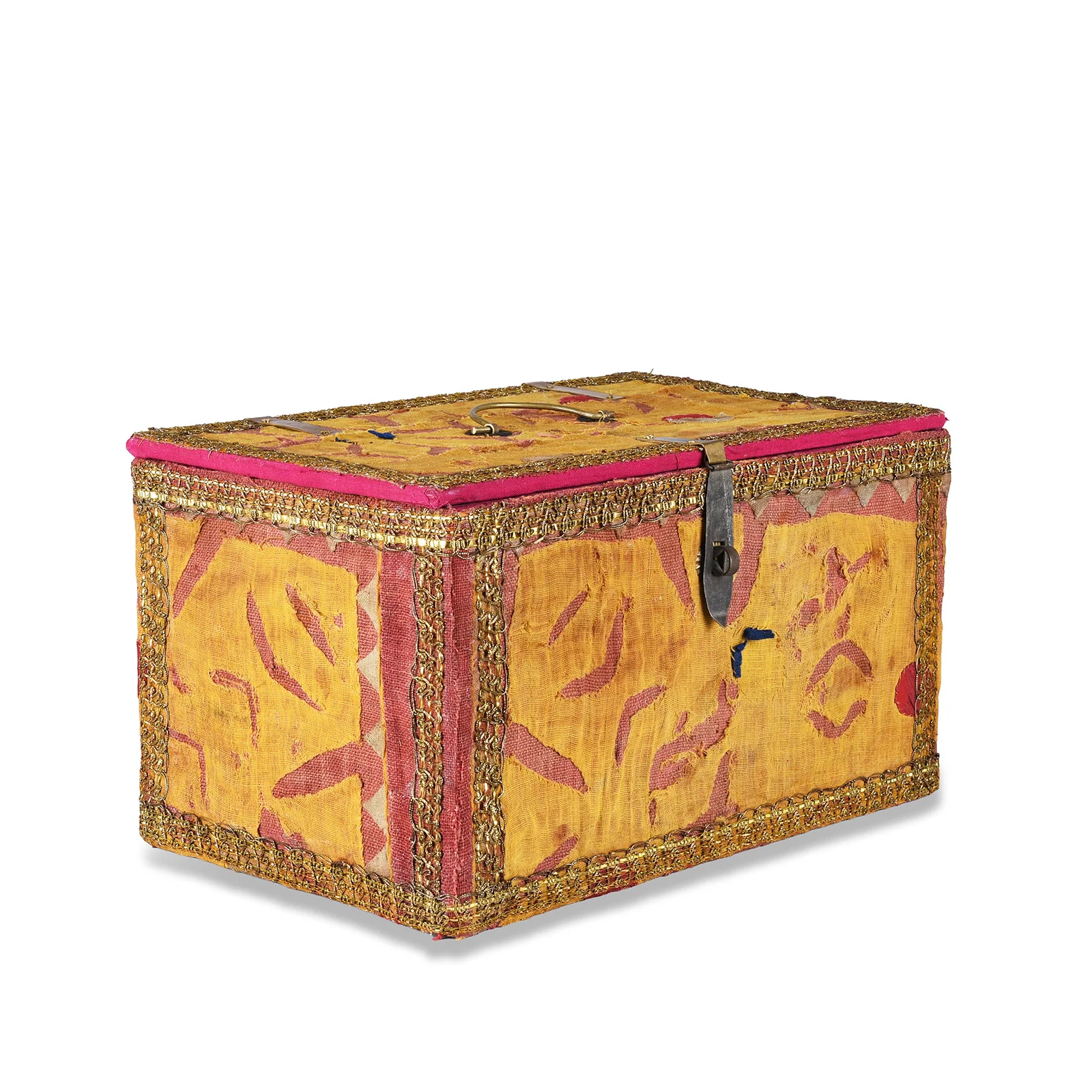 Vintage Pink / Yellow Textile Box From Rajasthan - Ca 1950 - Image 2