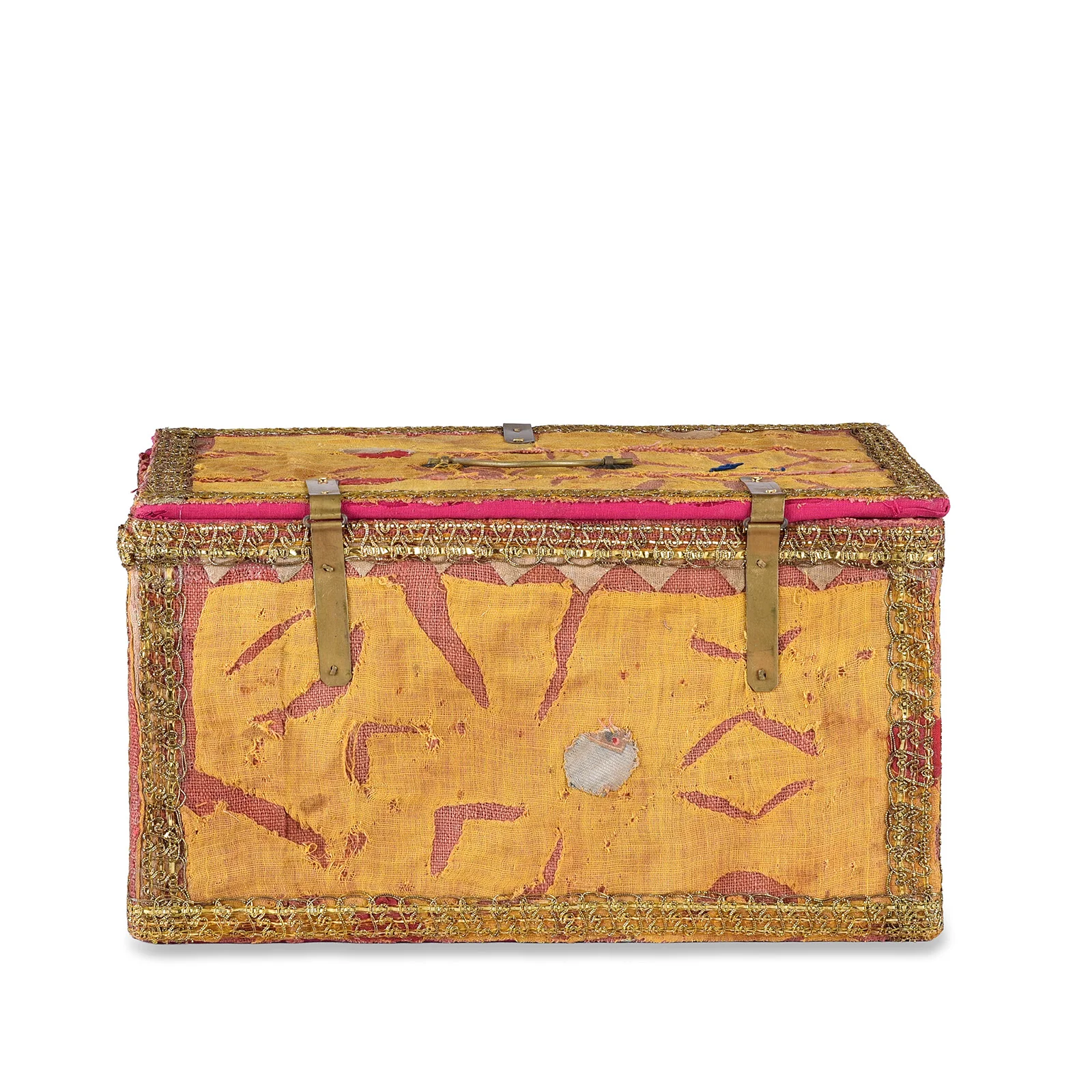 Vintage Pink / Yellow Textile Box From Rajasthan - Ca 1950 - Image 4