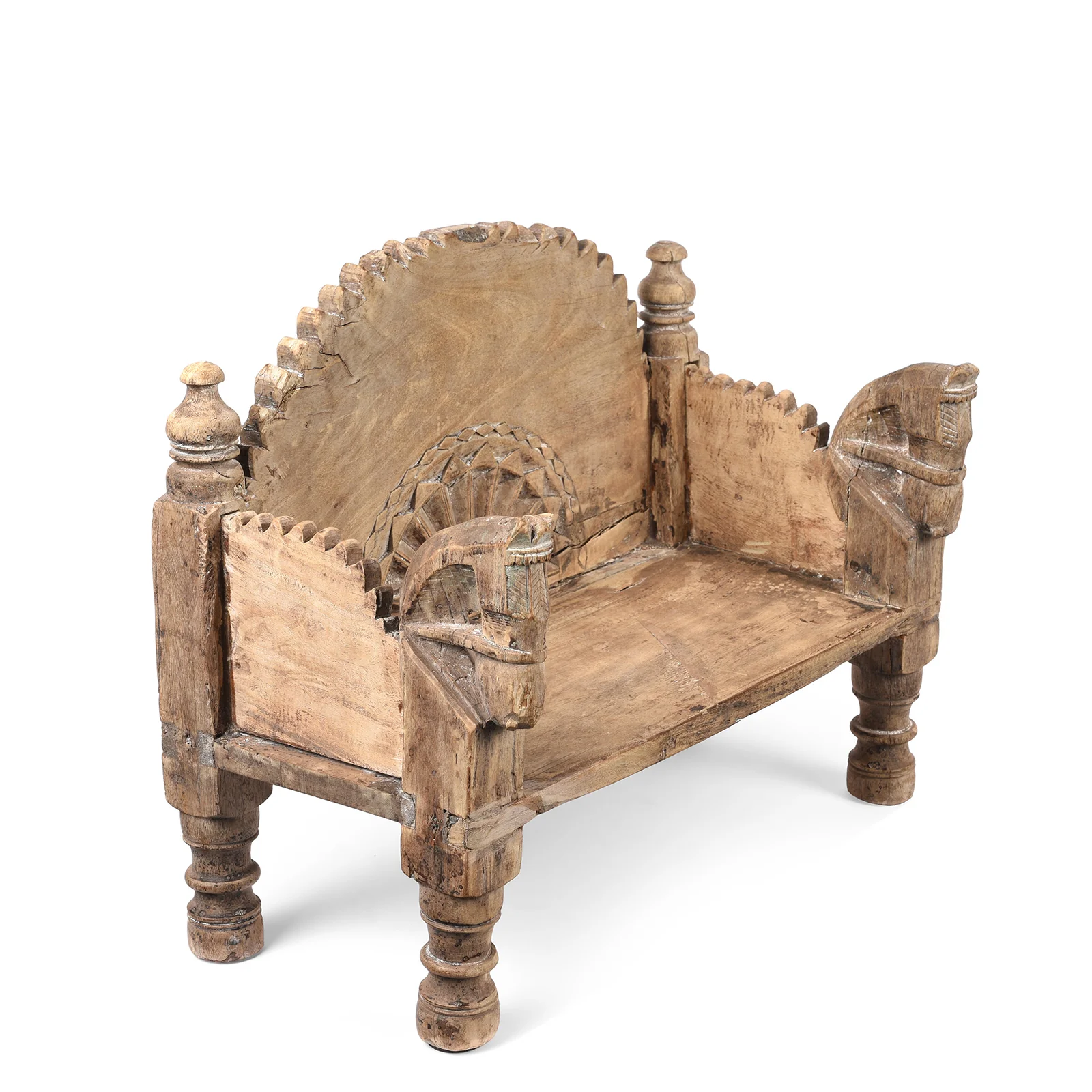 Vintage Teak Singhasan With Carved Horse Heads - Ca 1950's - Image 3