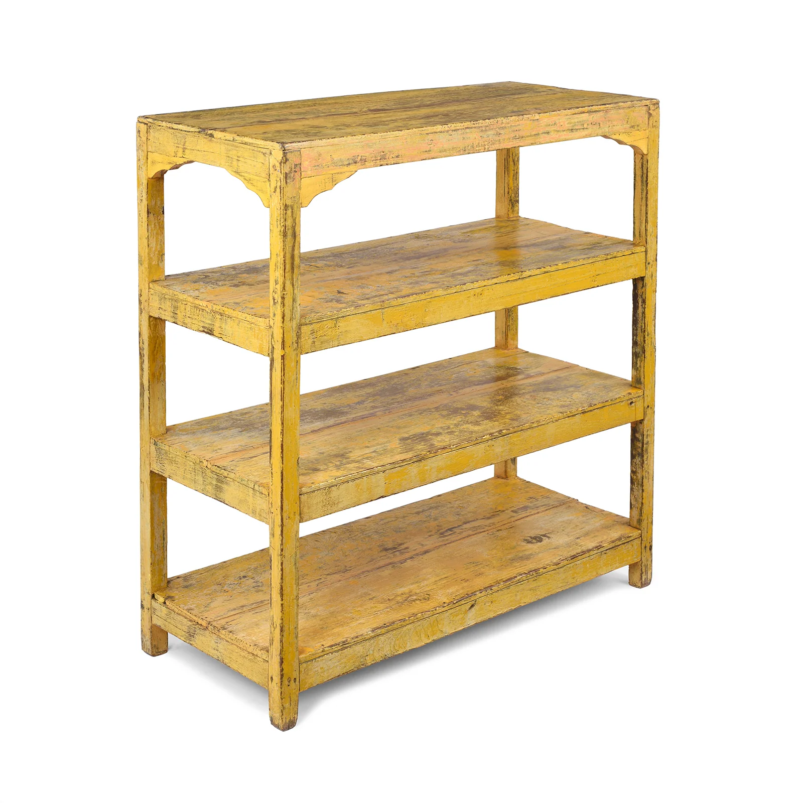 Vintage Yellow Painted Indian Teak Shelf - Ca 1930