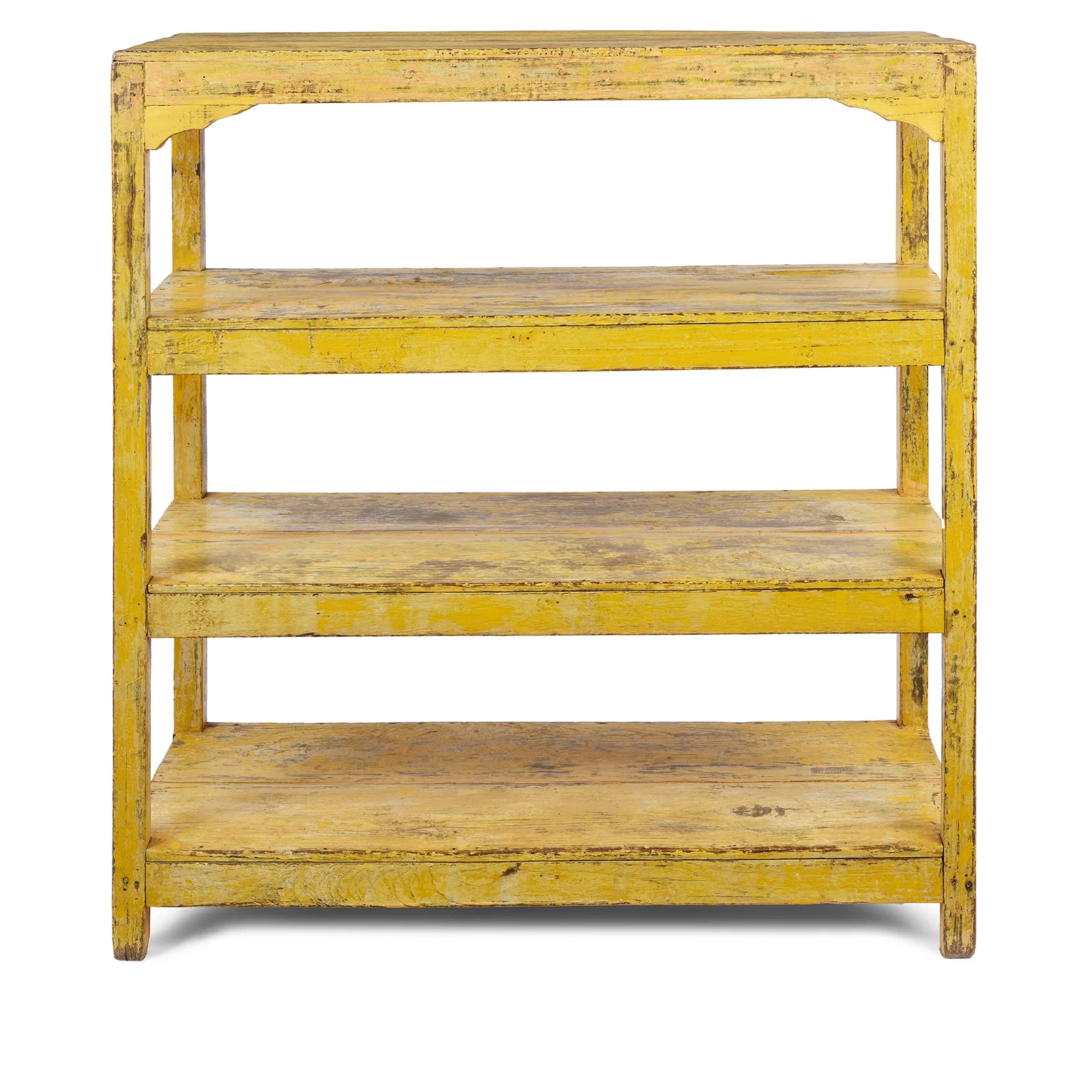 Vintage Yellow Painted Indian Teak Shelf - Ca 1930 - Image 2