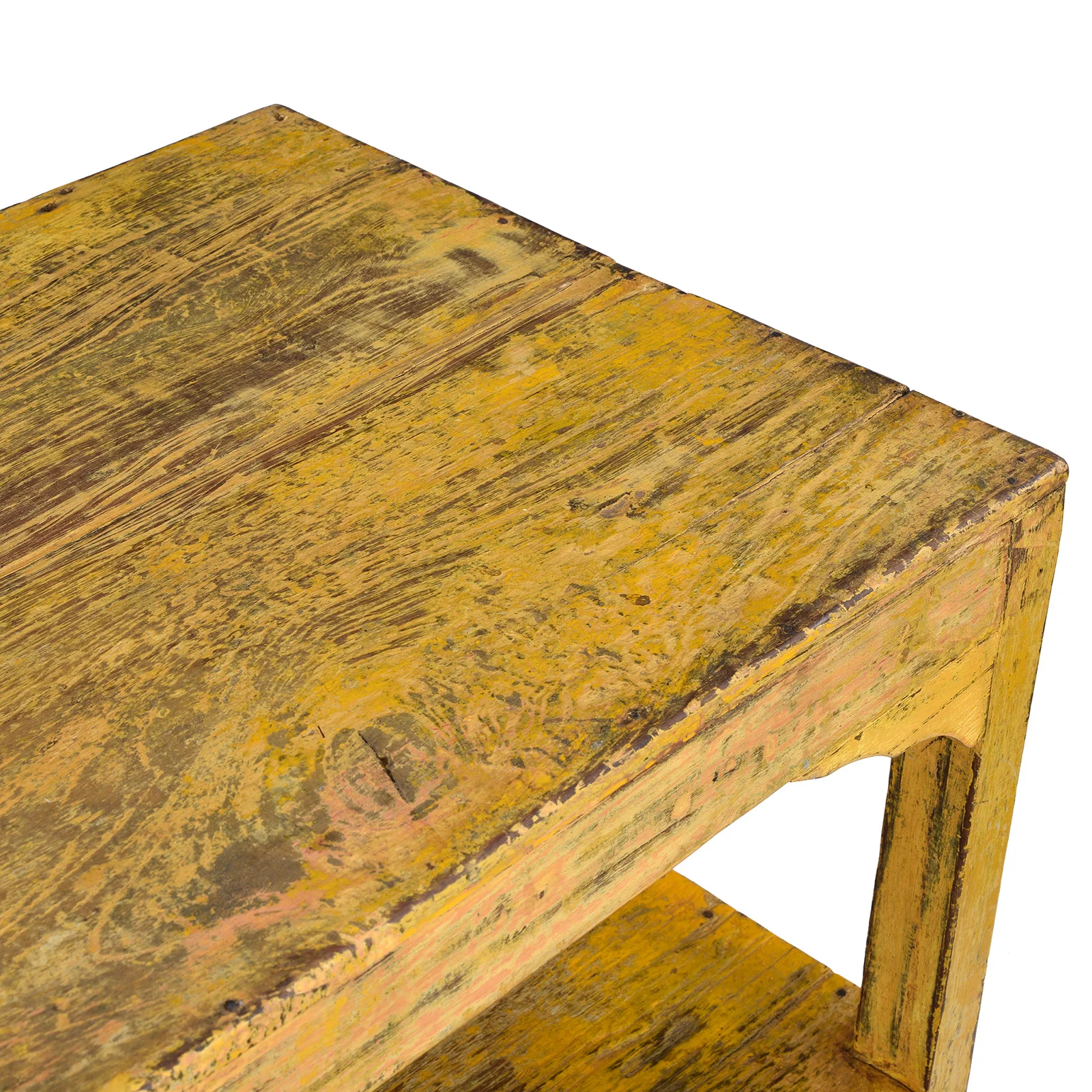 Vintage Yellow Painted Indian Teak Shelf - Ca 1930 - Image 4