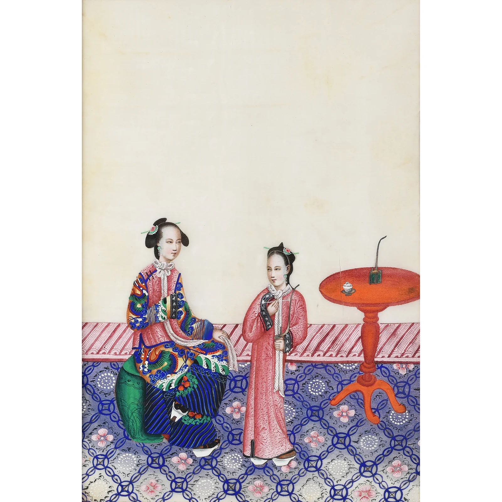 Chinese Watercolour Painting - A Domestic Scene on Pith Paper - 19th Century - Image 2