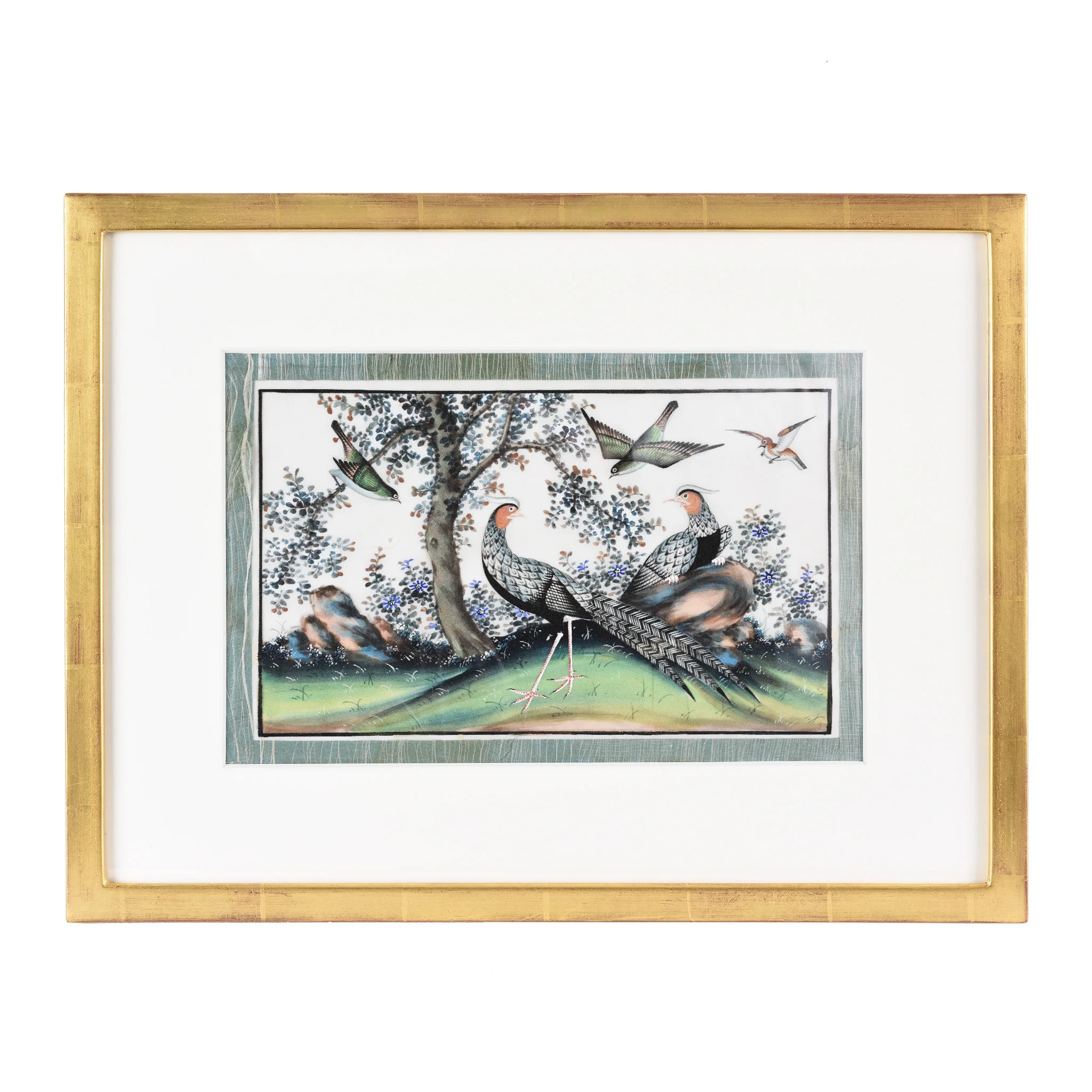 Framed Watercolour Painting of Birds on Pith Paper - 19thC
