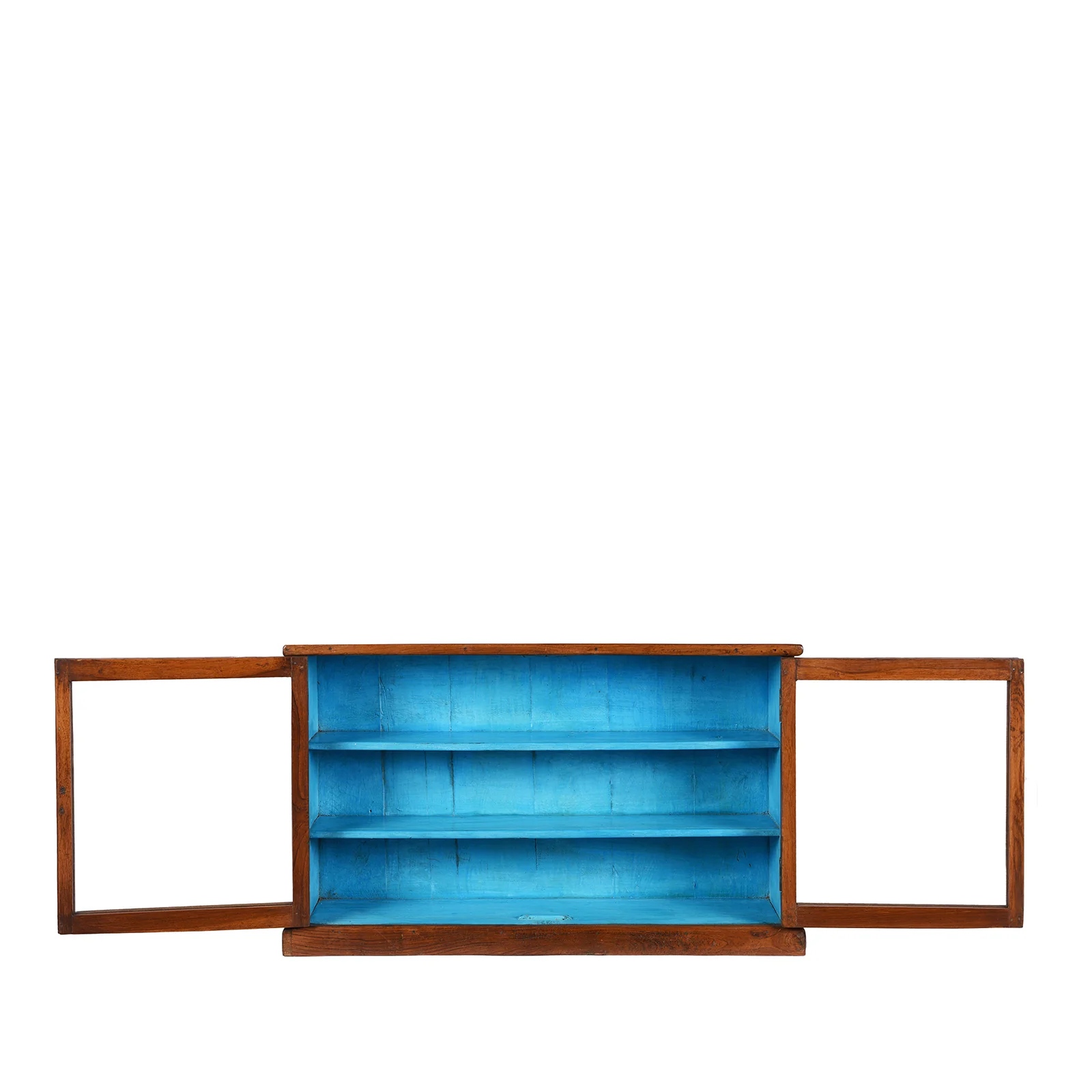 Wide Teak Glazed Wall Cabinet - Ca 1920 - Image 4