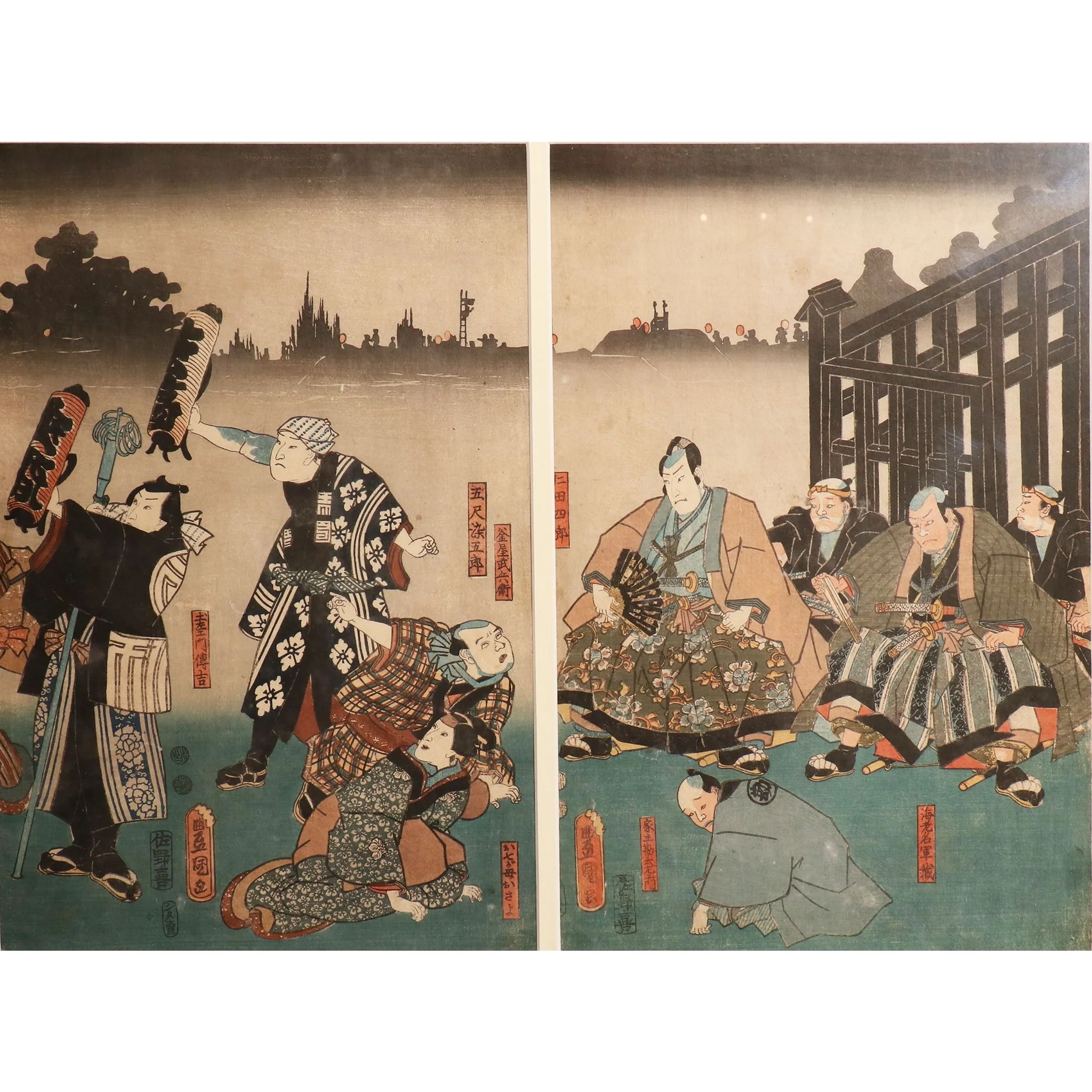 Framed Triptych Woodblock Print by Utagawa Kunisada - Ca 1851 - Image 3