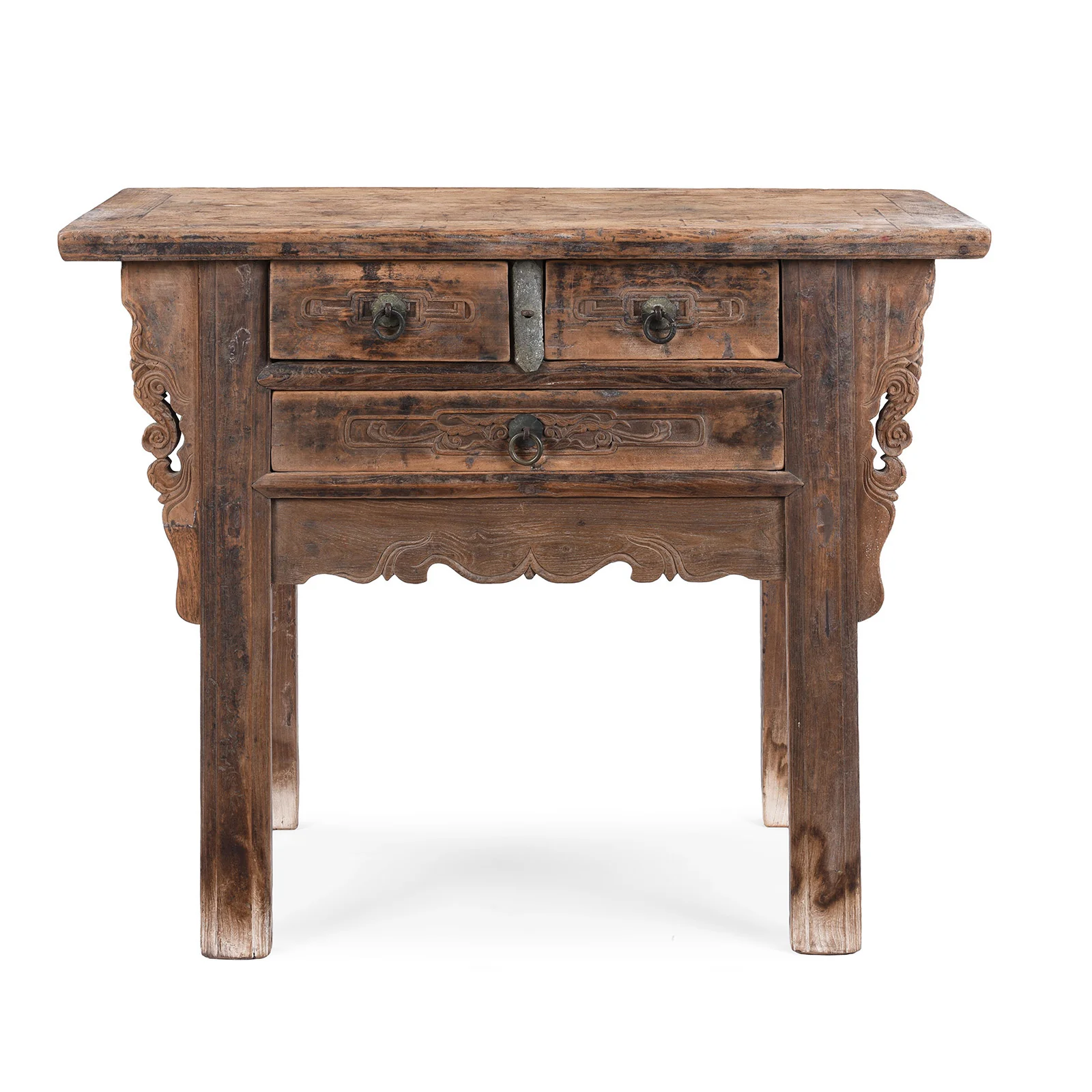 Yumu Elm Half Table From Shanxi Province - 19th Century